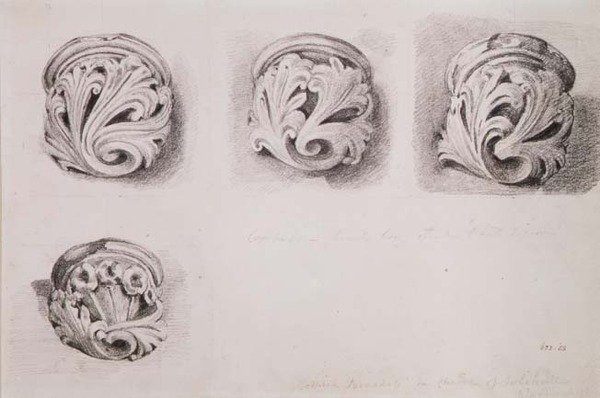 Corbels in Solihull Church, Warwickshire (piirustus) tekijältä John Constable