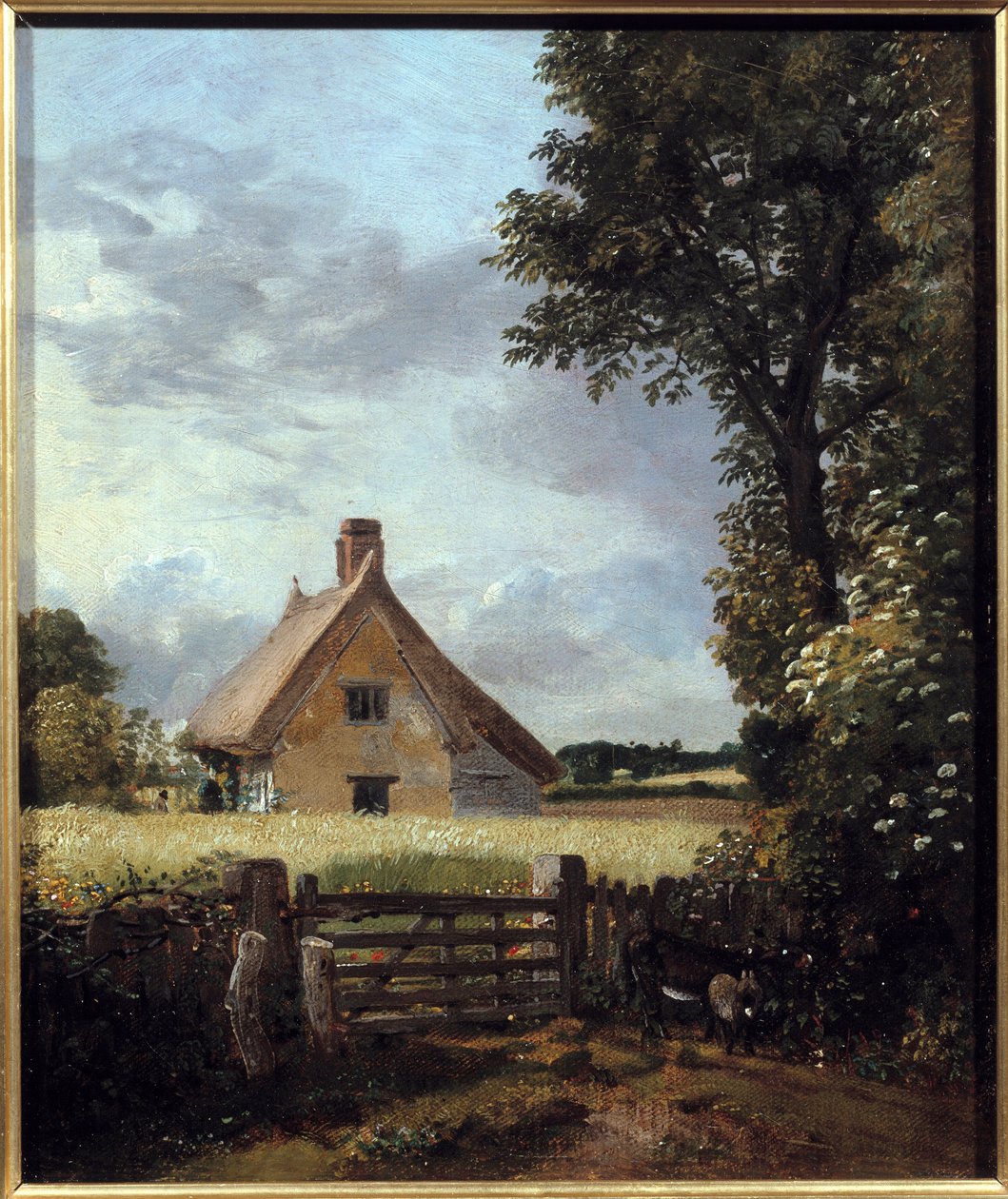 Mökki vehnäpellolla. John Constablen (1776-1837) maalaus tekijältä John Constable