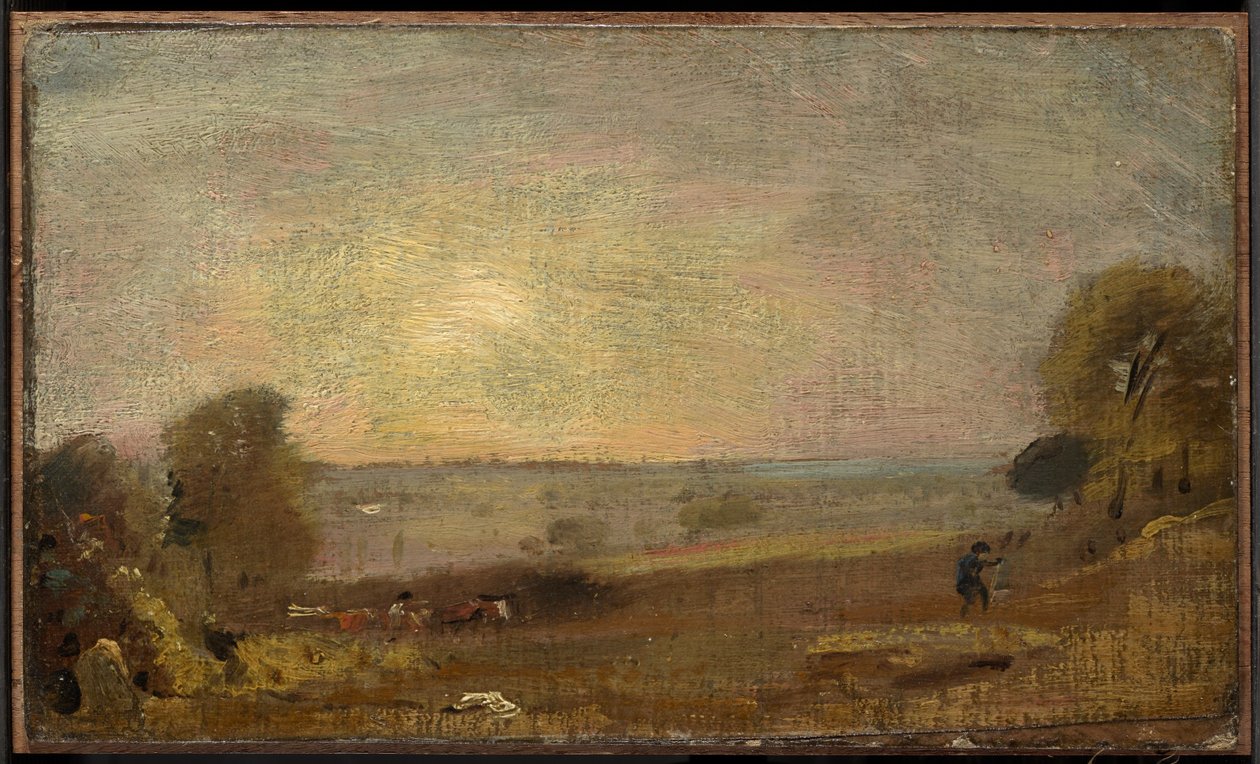 Dedham Vale East Bergholtiin johtavalta tieltä nähtynä, auringonlasku tekijältä John Constable