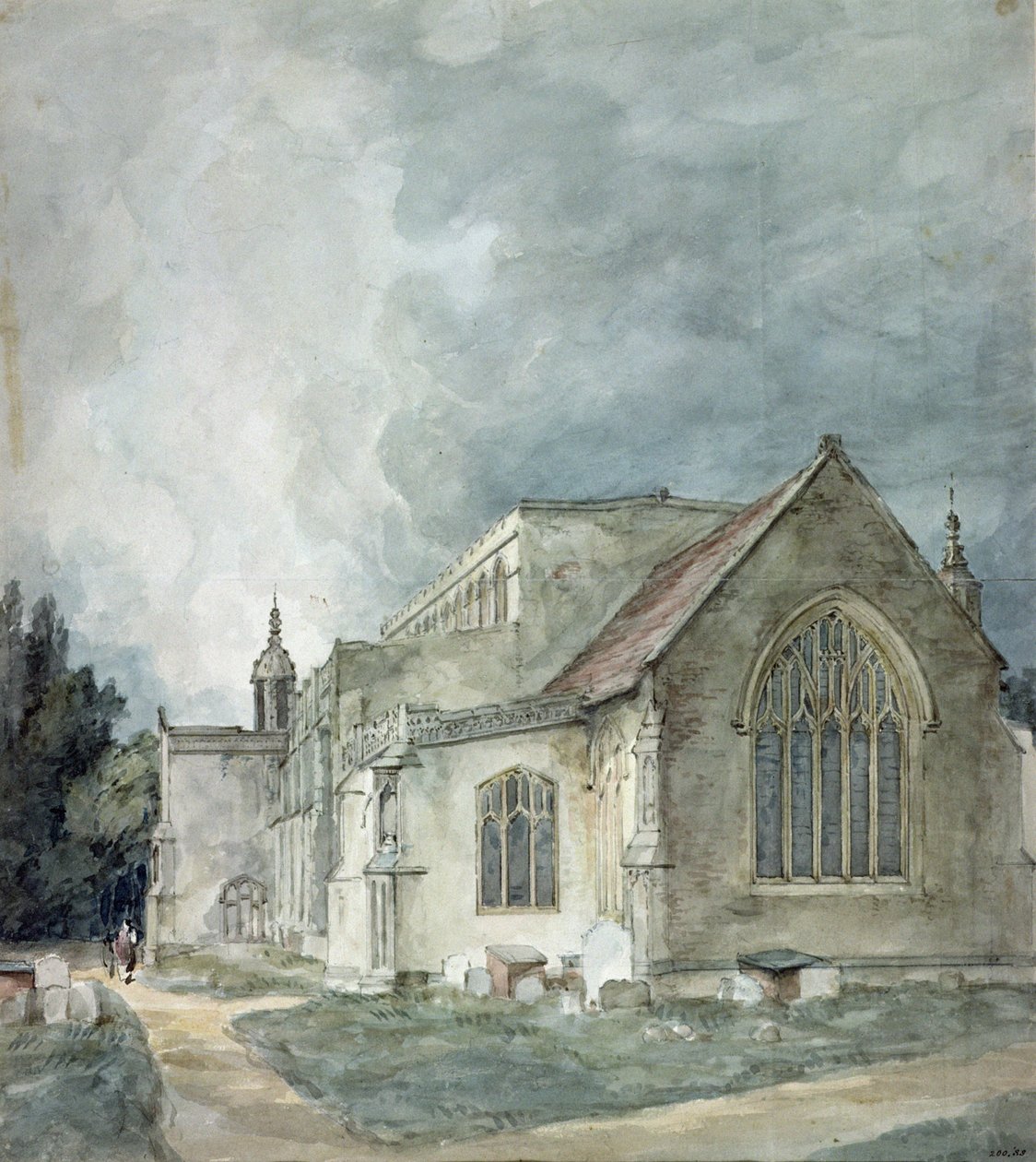 East Bergholtin kirkko, n. 1805-1811 (akvarelli) tekijältä John Constable