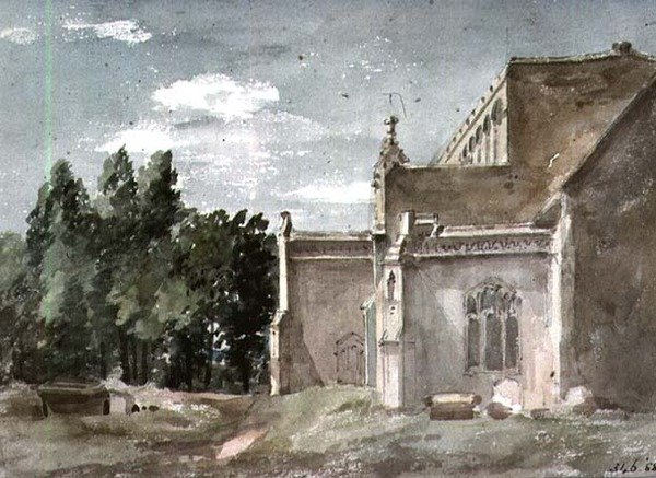 East Bergholtin kirkko: näkymä idästä tekijältä John Constable