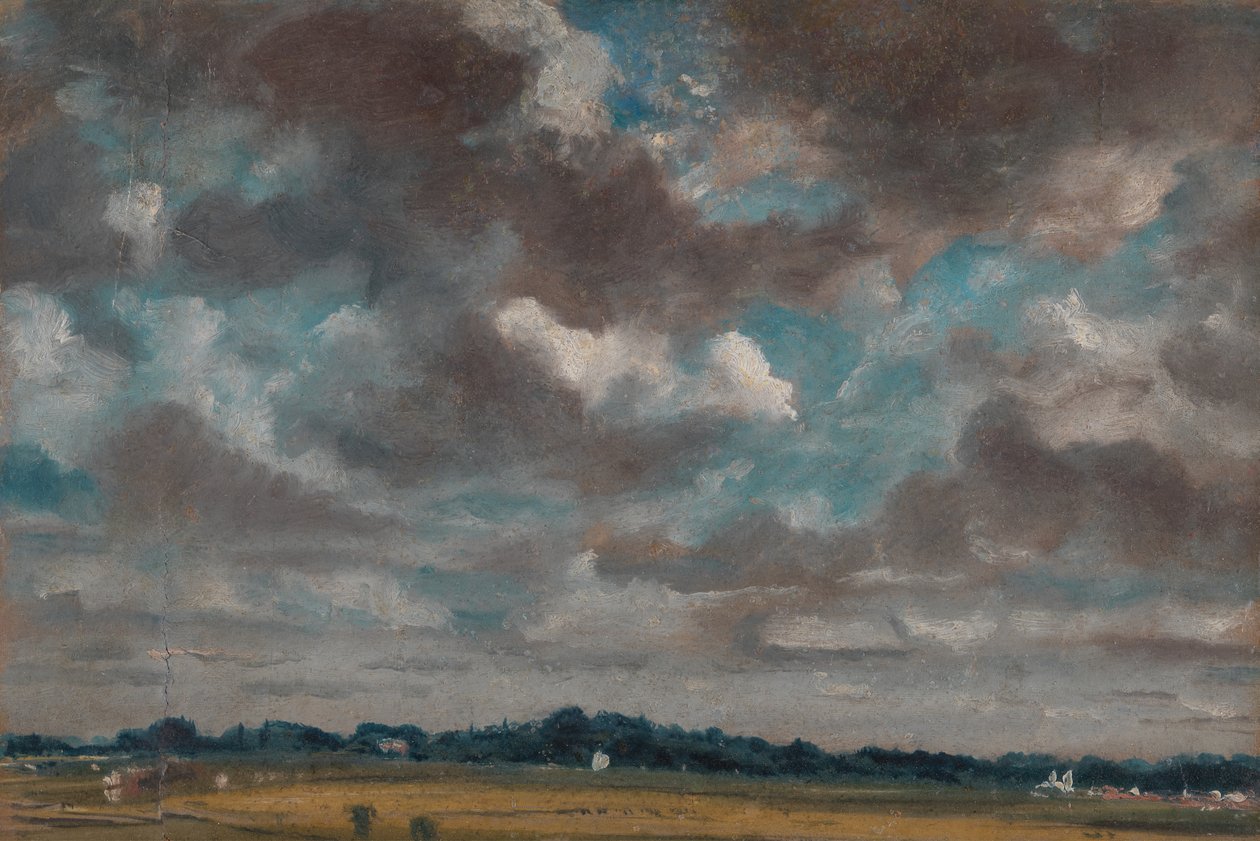 Laaja maisema harmaalla pilvellä, n. 1821. tekijältä John Constable
