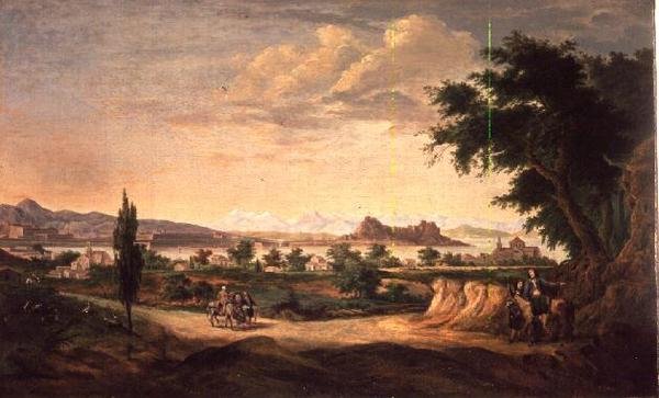 Hahmoja aasin kanssa, Korfu kaukana kuvassa tekijältä John Constable