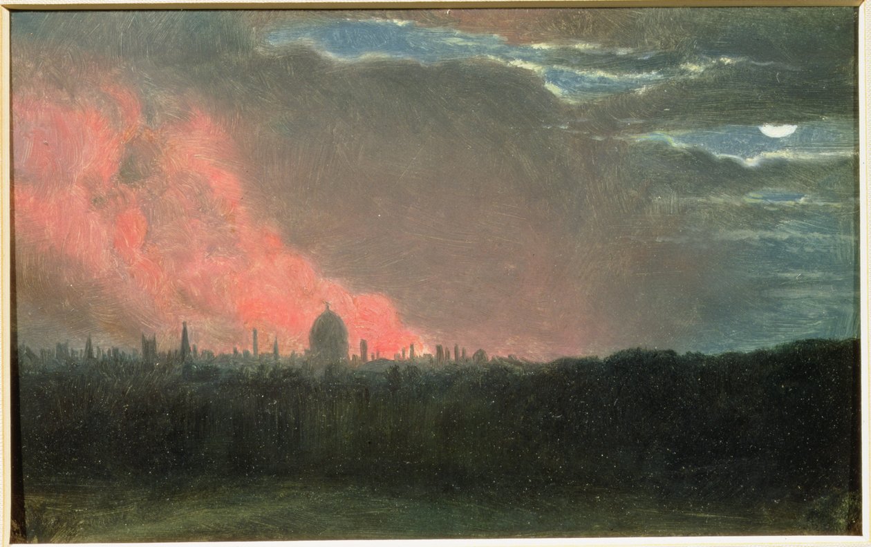Lontoon tulipalo Hampsteadista nähtynä (öljy paperille asetettu paneeliin) tekijältä John Constable