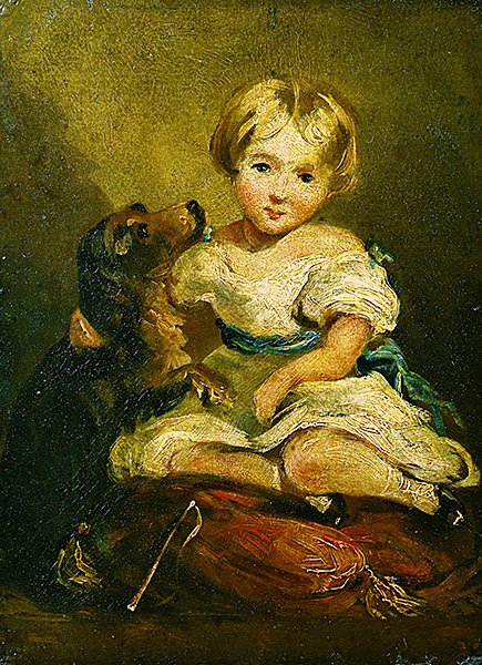 Tyttö koiran kanssa (öljy kankaalle) tekijältä John Constable