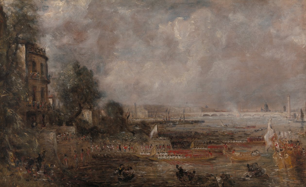 Puolikokoinen luonnos Waterloon sillan avaamisesta "Whitehall Stairs, 18.6.1817", 1829-183 tekijältä John Constable