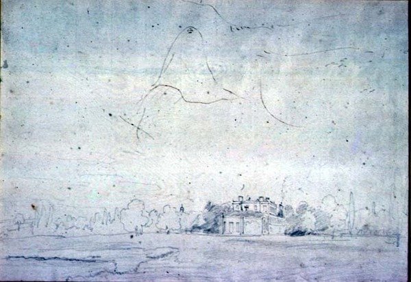 Talo rivillä puita (lyijykynä) tekijältä John Constable