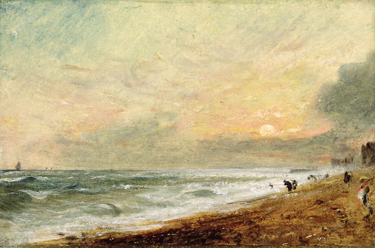 Hove Beach, n. 1824 (öljy paperille paneelissa) tekijältä John Constable