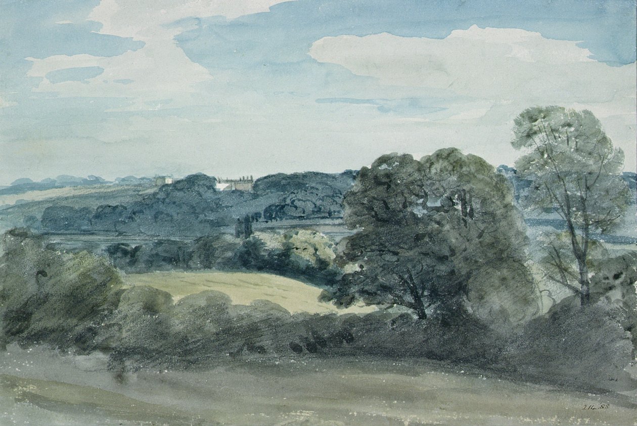 Maisema ja rakennukset kaukana (akvarelli) tekijältä John Constable