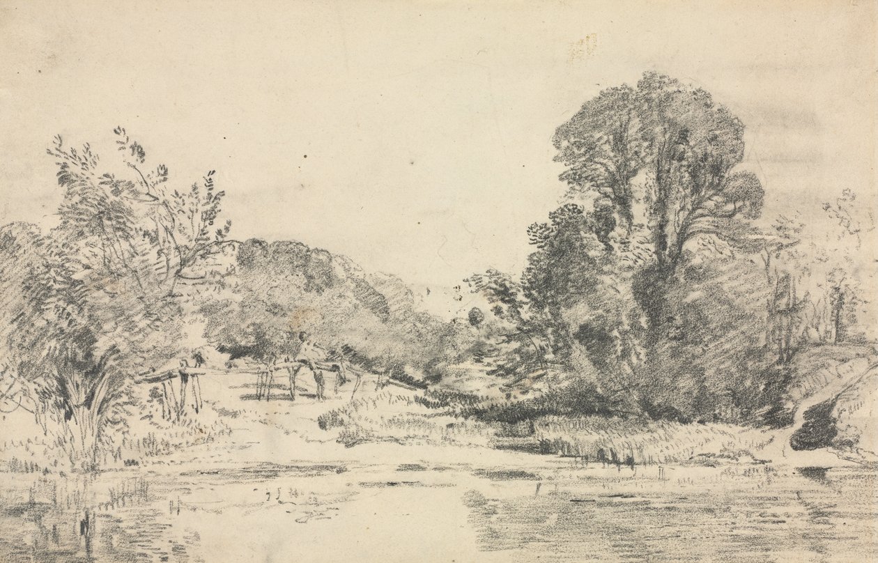 Maisema ja puita ympäröivät lampi tekijältä John Constable