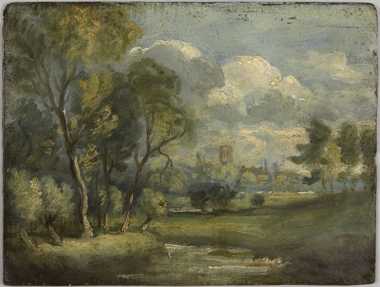 Etupuoli: Jokiranta, luonnos; Takapuoli: Pajut, luonnos tekijältä John Constable