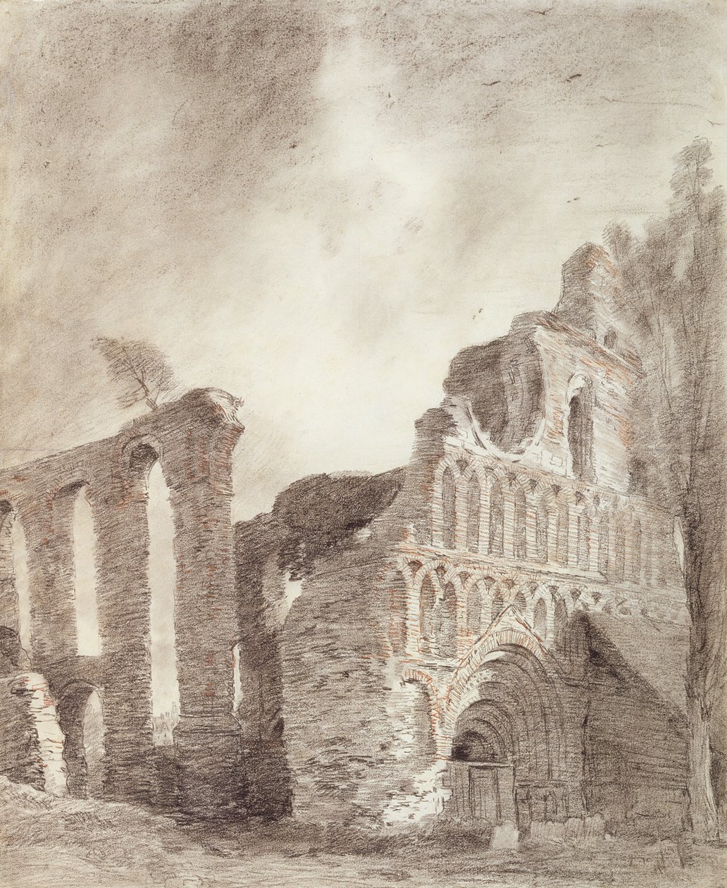 St. Botolphin luostarin rauniot, Colchester, n. 1809 (liitu ja kynä paperilla) tekijältä John Constable