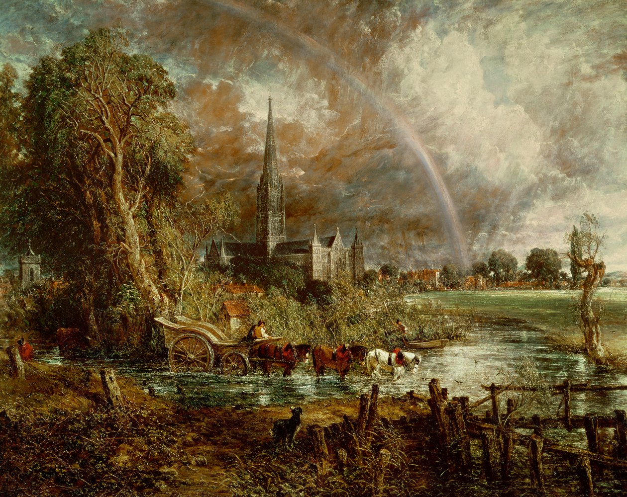 Salisbury Cathedral From the Meadows, 1831 (katso yksityiskohdat 188984-188985) tekijältä John Constable