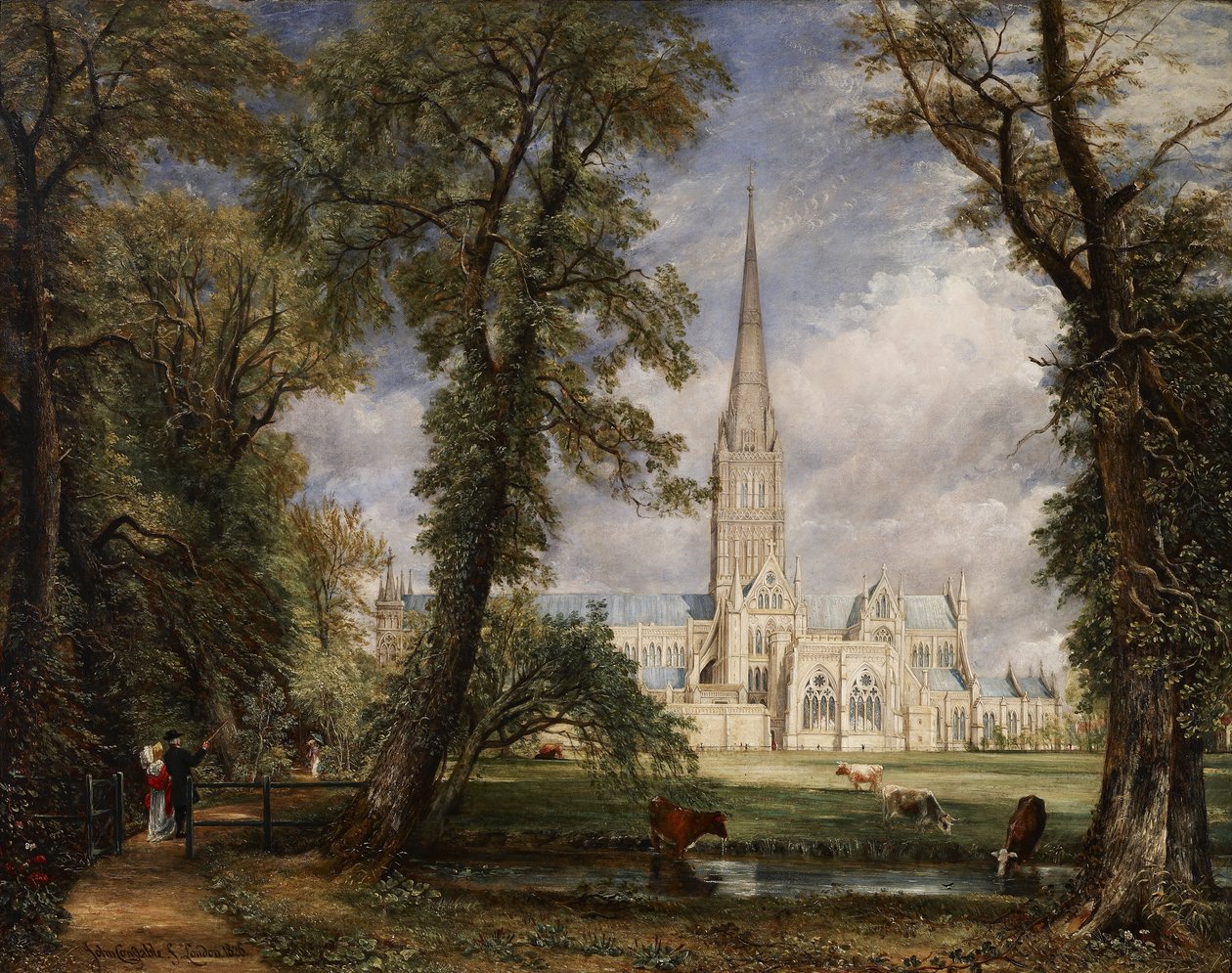 Salisburyn katedraali piispan puutarhasta nähtynä tekijältä John Constable