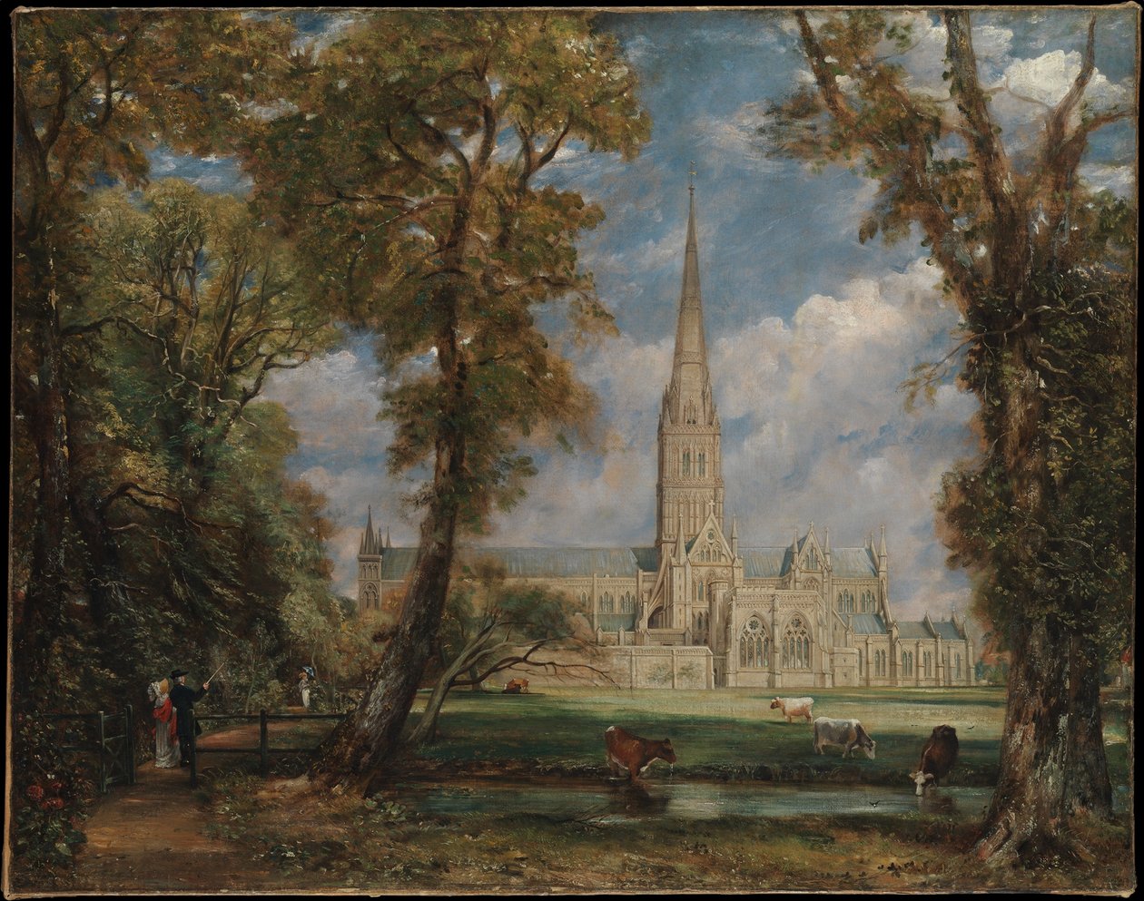 Salisburyn katedraali piispan puiston puolelta tekijältä John Constable