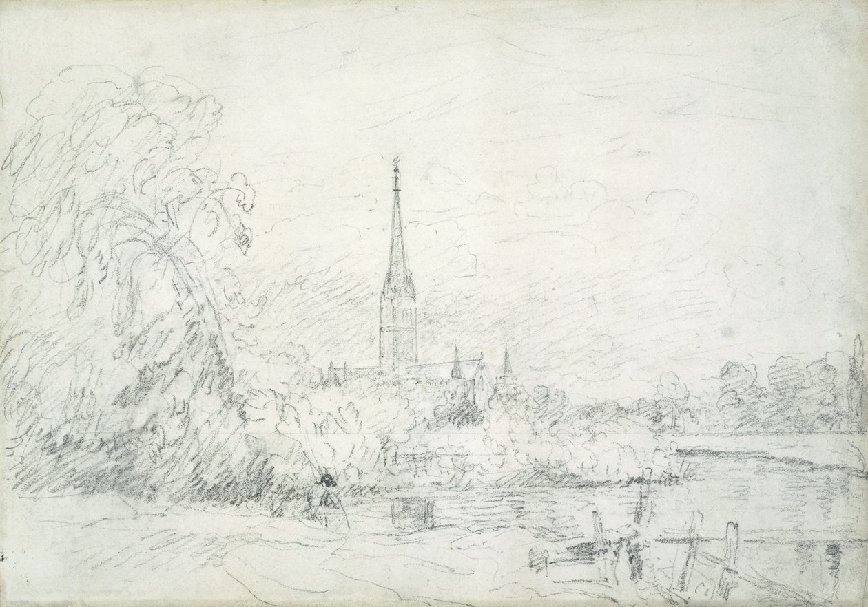Salisburyn katedraali luoteesta, 1829 (grafiittia paperille) tekijältä John Constable