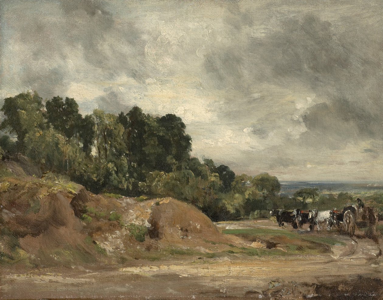 Sandbanks ja kärry ja hevoset Hampstead Heathissa, n. 1820-25 tekijältä John Constable