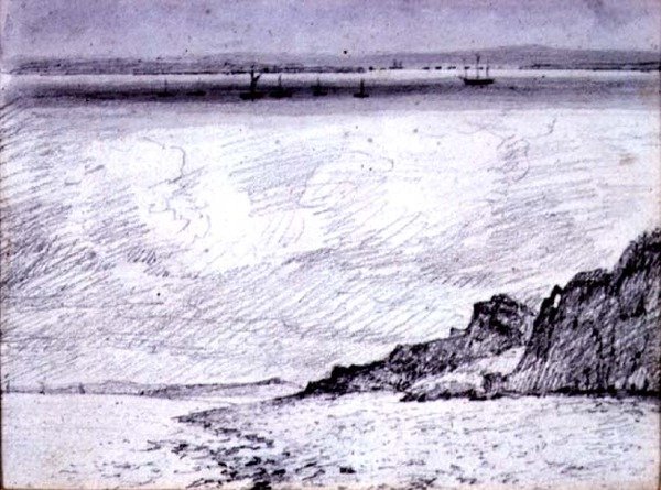 läpinäkyvyys; Rannikkonäkymä lähellä Southendia, 1814 (piirustus) tekijältä John Constable