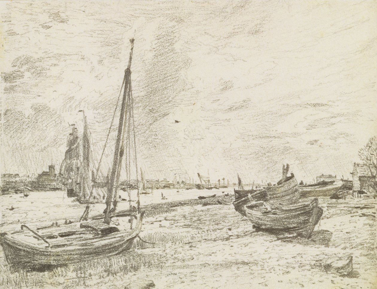 Toimitus Thamesilla, n. 1818 (grafiitti paperilla) tekijältä John Constable