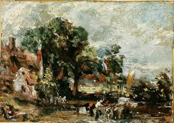 Luonnos elokuvalle "The Haywain", n. 1820 (öljy paperille paneelissa) tekijältä John Constable