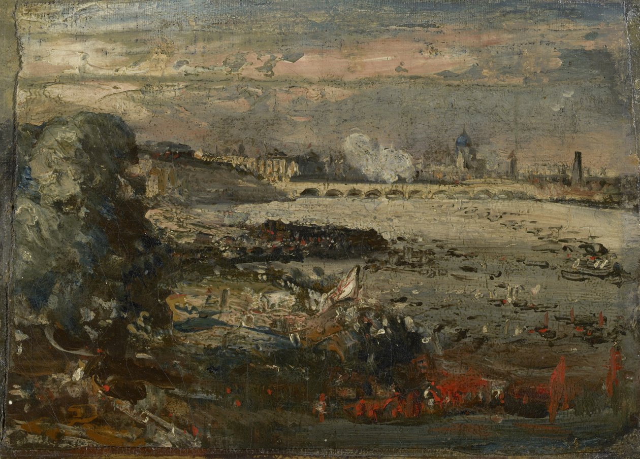 Luonnos elokuvalle "Waterloon sillan avaaminen Whitehall Stairsista nähtynä, 18. kesäkuuta 1817", n. 1819 tekijältä John Constable