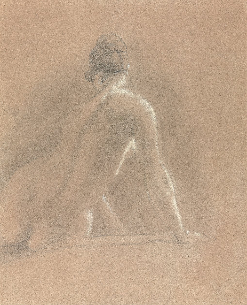 Tutkimus naisen alastonkuvasta takaapäin (liitu paperille) tekijältä John Constable
