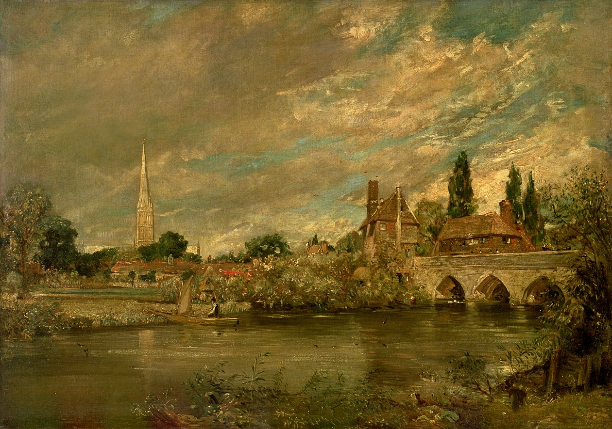 Harnhamin silta ja Salisburyn katedraali, noin 1820 tekijältä John Constable