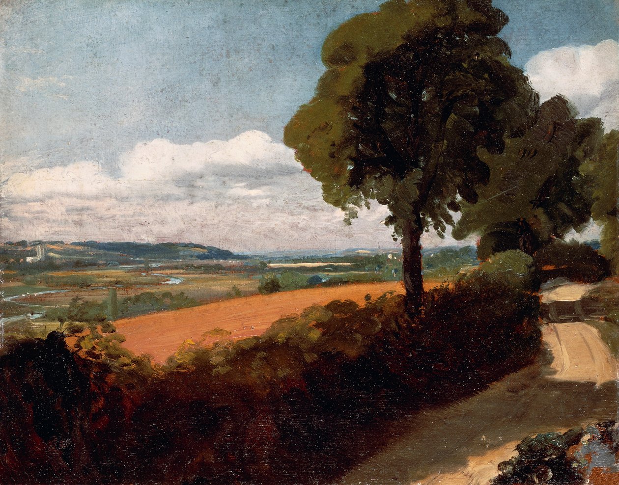 Näkymä East Bergholtiin johtavalta tieltä tekijältä John Constable