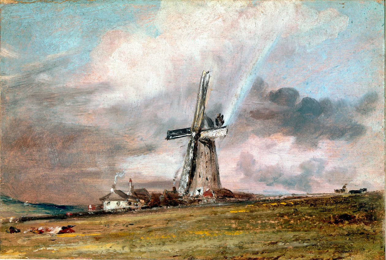 Tuulimylly, talot ja sateenkaarimaalaus John Constable (1776-1837) 1824 noin. Aurinko. 21x30,4 cm Lontoon, Victorian ja Albertin museo tekijältä John Constable
