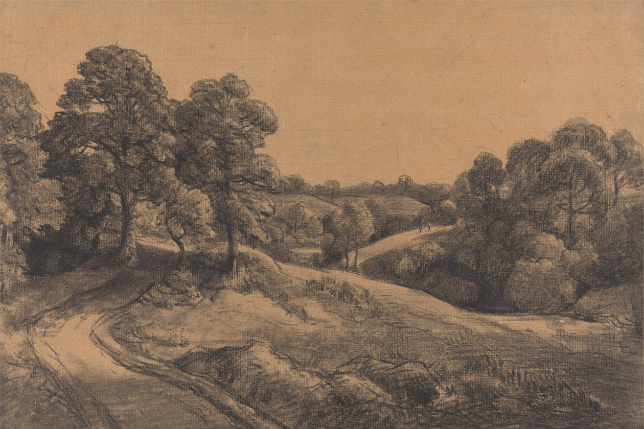 Metsäinen rinne, jossa on väistyvä tie tekijältä John Constable