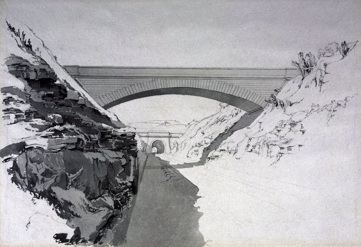 Beechwood-tunneli, 27. heinäkuuta 1837 (kynä ja muste ja pesu paperille) tekijältä John Cooke Bourne
