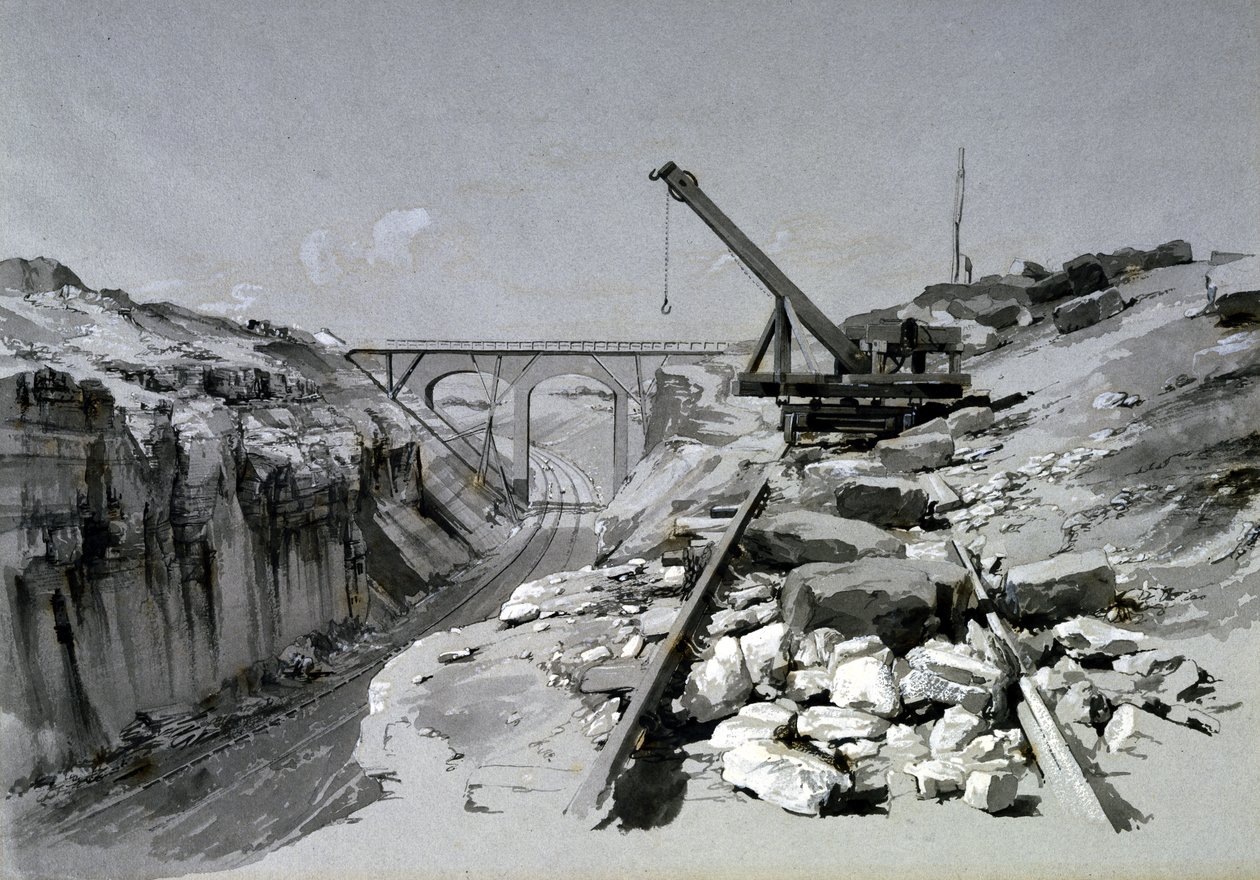 Blisworth Cutting, Northamptonshire, ylhäältä, 2. heinäkuuta 1837 (kynä ja muste ja pesu paperille) tekijältä John Cooke Bourne