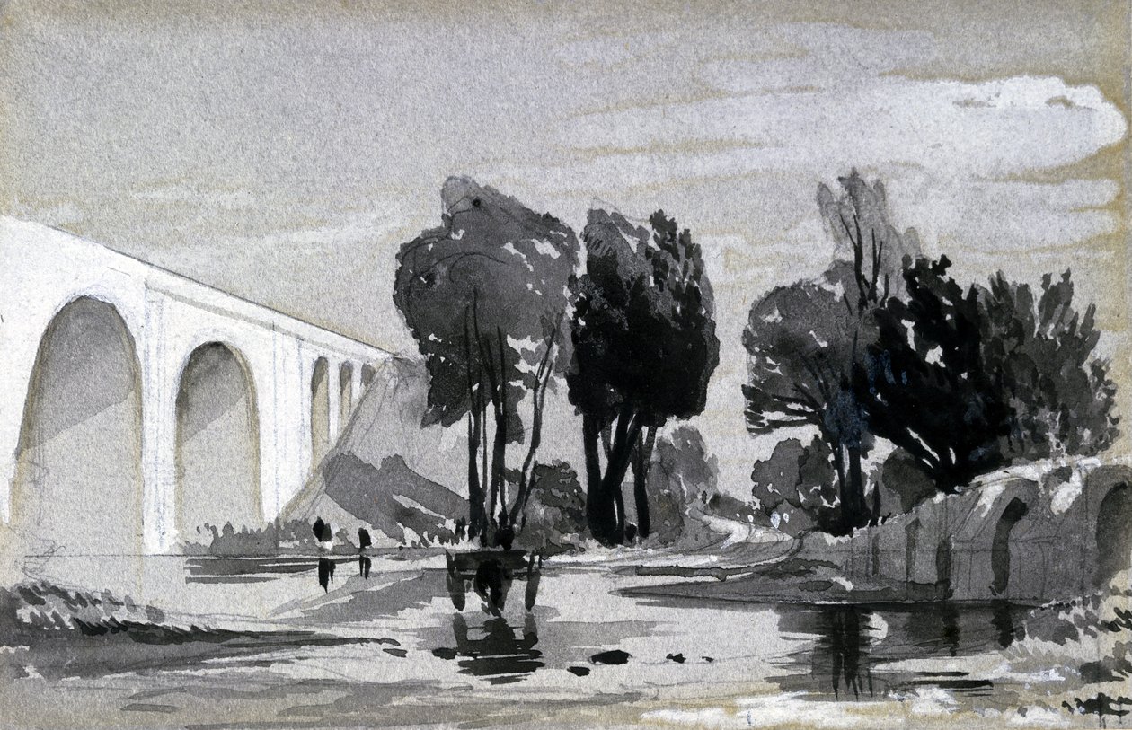 Blythe Viaduct, Hampton-in-Arden, n. 1838 (kynä ja muste ja pesu paperille) tekijältä John Cooke Bourne