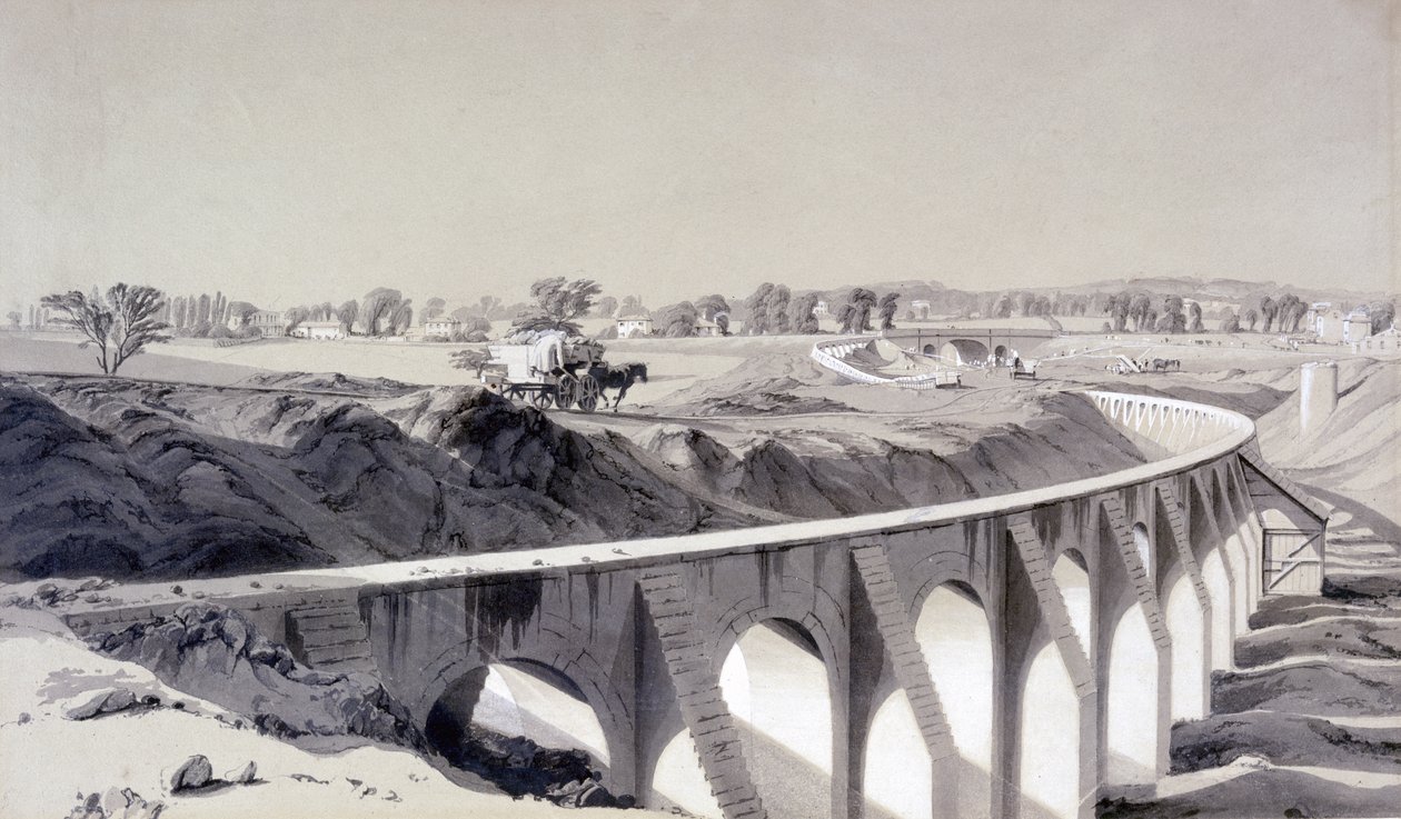 Boundary Wall, Camden Townin asema, 14. lokakuuta 1836 (kynä ja muste ja pese paperille) tekijältä John Cooke Bourne