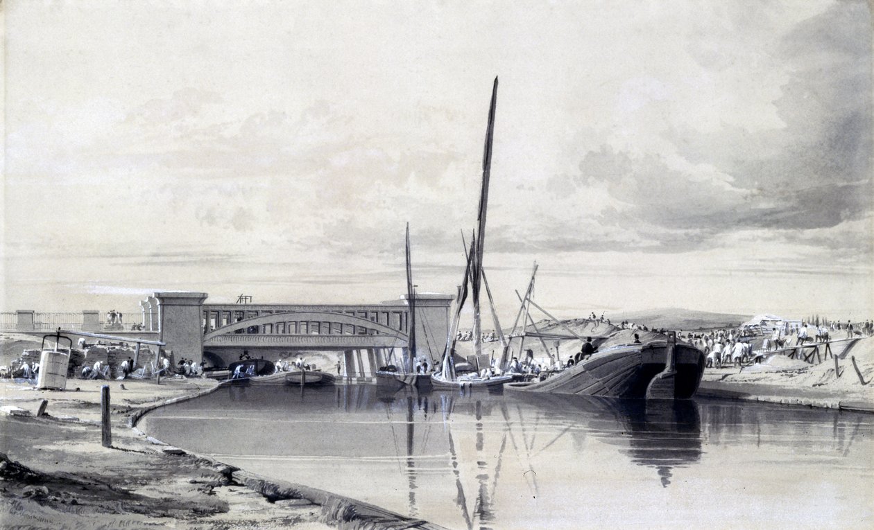 Silta Regents-kanavan yli, huhtikuu 1837 (kynä ja muste ja pesu paperille) tekijältä John Cooke Bourne