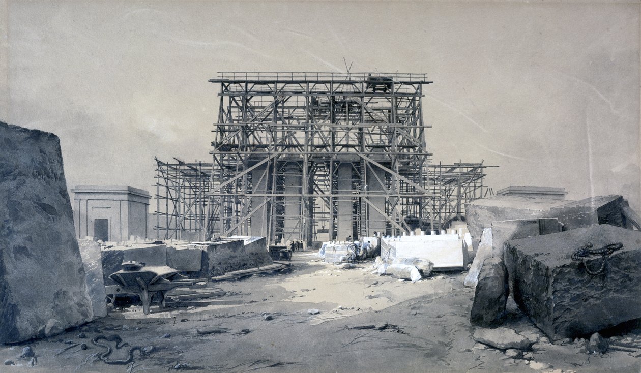 Euston Archin rakentaminen, tammikuu 1838 (kynä ja muste ja pesu paperille) tekijältä John Cooke Bourne
