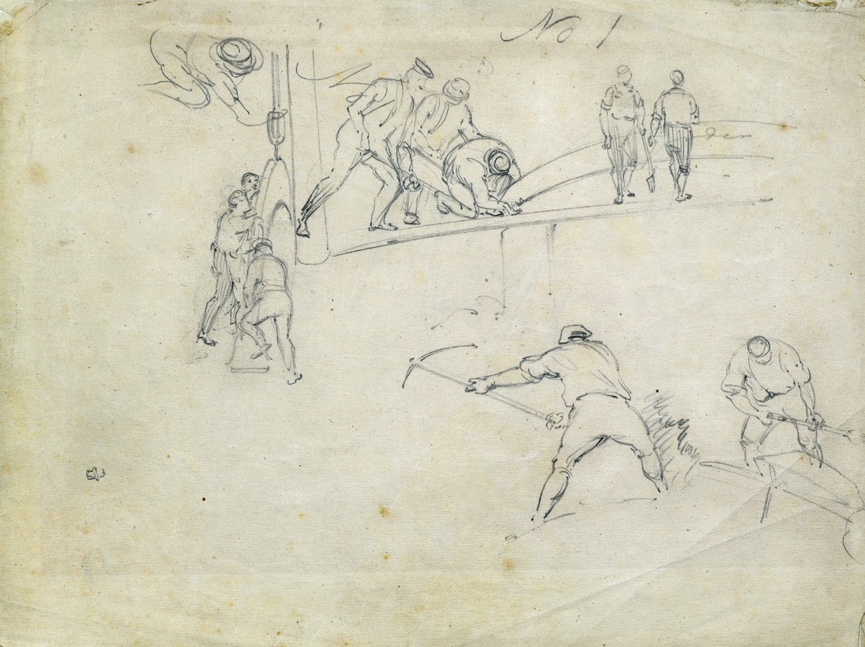 Lontoon ja Birminghamin rautatien rakentaminen, n. 1835 (kynä paperille; yhdistelmäluonnos) tekijältä John Cooke Bourne