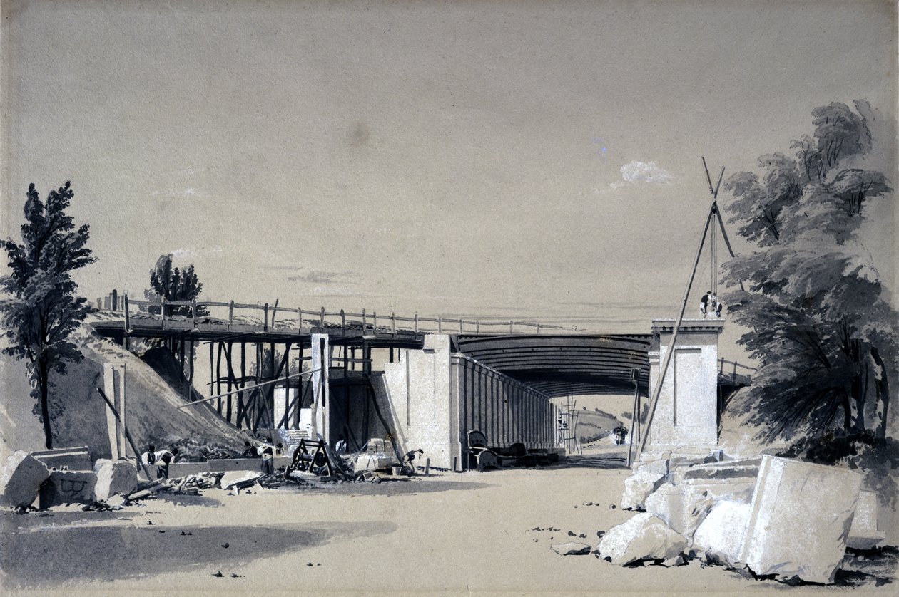 Denbigh Hall Bridge from the Road, 25. kesäkuuta 1837 (kynä ja muste ja pesu paperille) tekijältä John Cooke Bourne