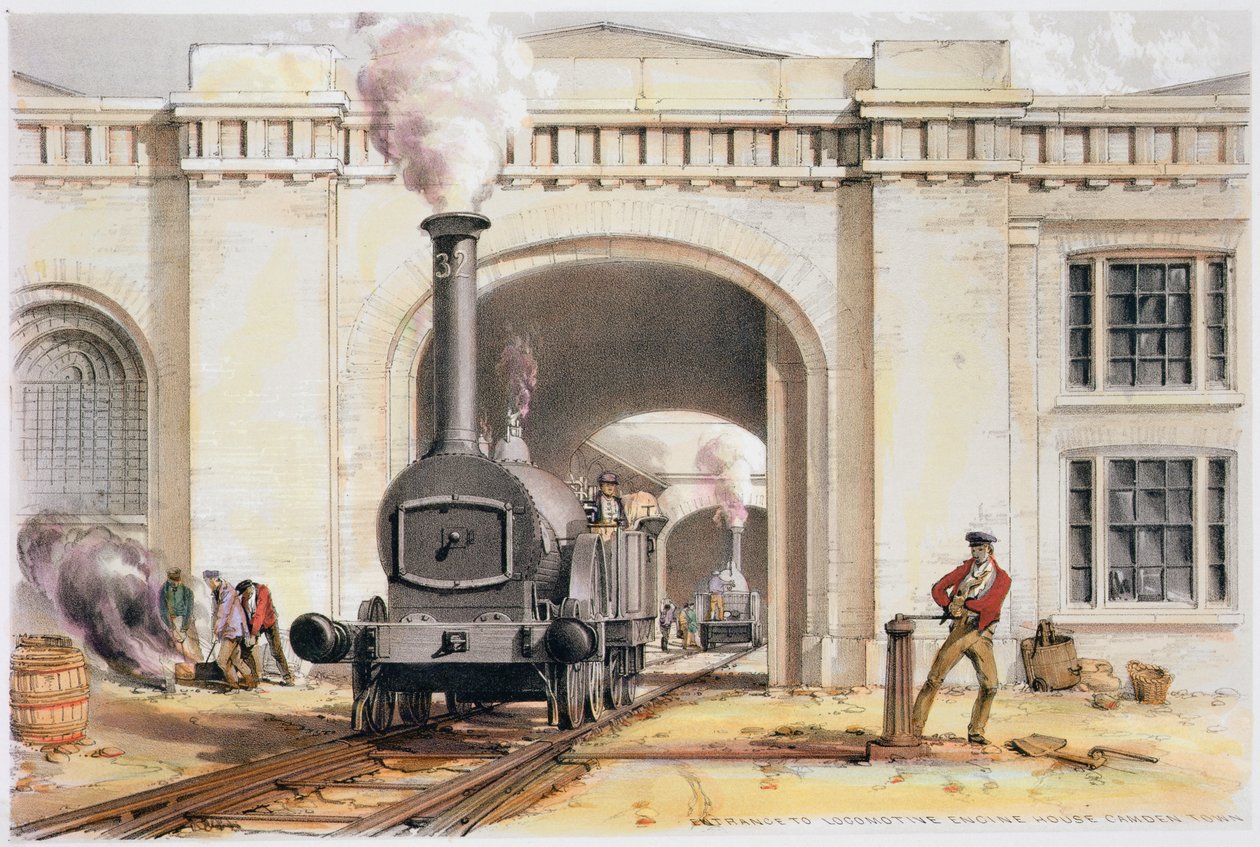 Sisäänkäynti veturin konehuoneeseen, Camden Town, Lontoo, 1839 tekijältä John Cooke Bourne