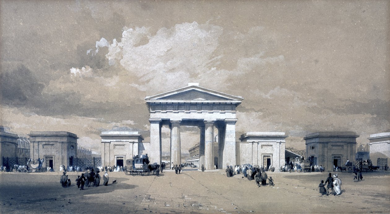 Euston Arch, huhtikuu 1838 (kynä ja muste ja pesu paperille) tekijältä John Cooke Bourne