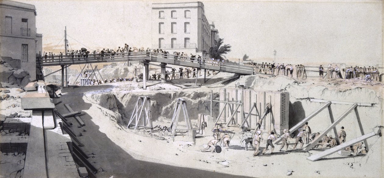 Granby Street, Hampstead Road, 13. elokuuta 1836 (kynä ja muste ja pesu paperille) tekijältä John Cooke Bourne