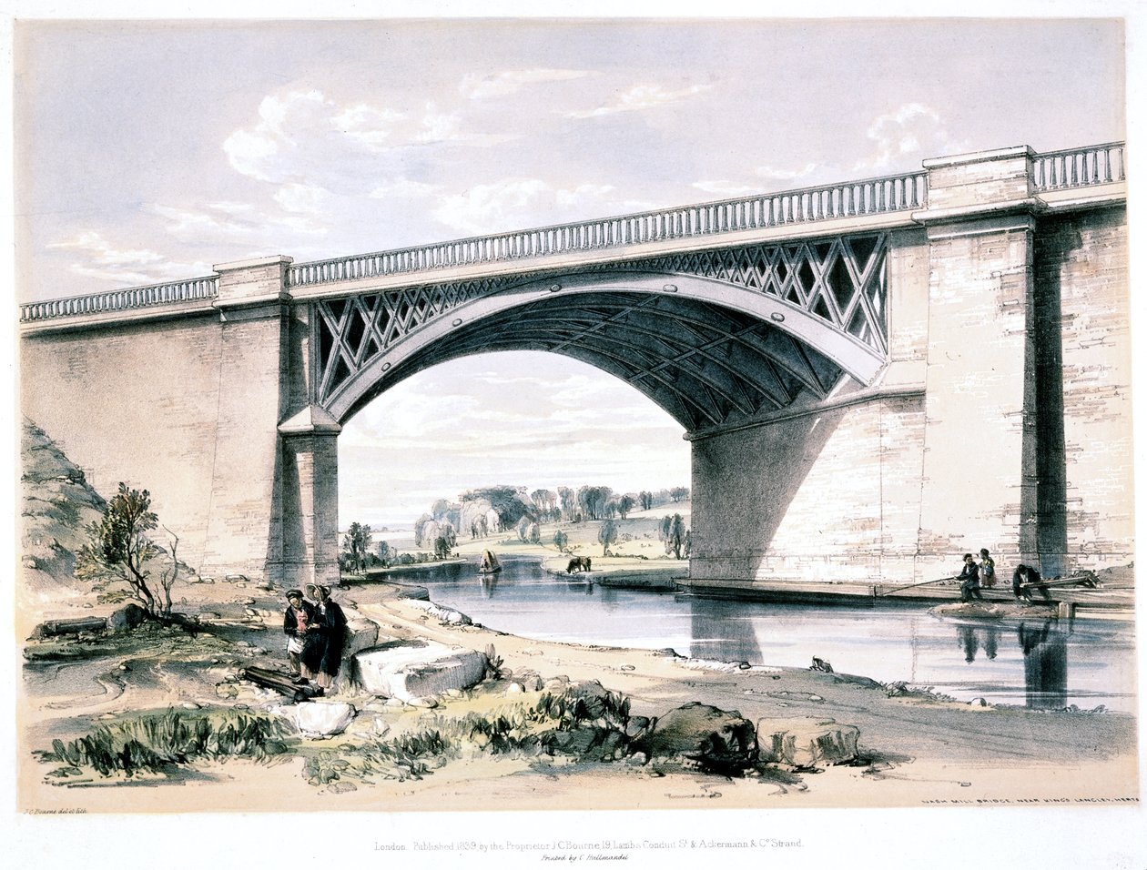 Nash Mill Bridge, lähellä Kings Langleyä, Hertfordshire, 1839 tekijältä John Cooke Bourne