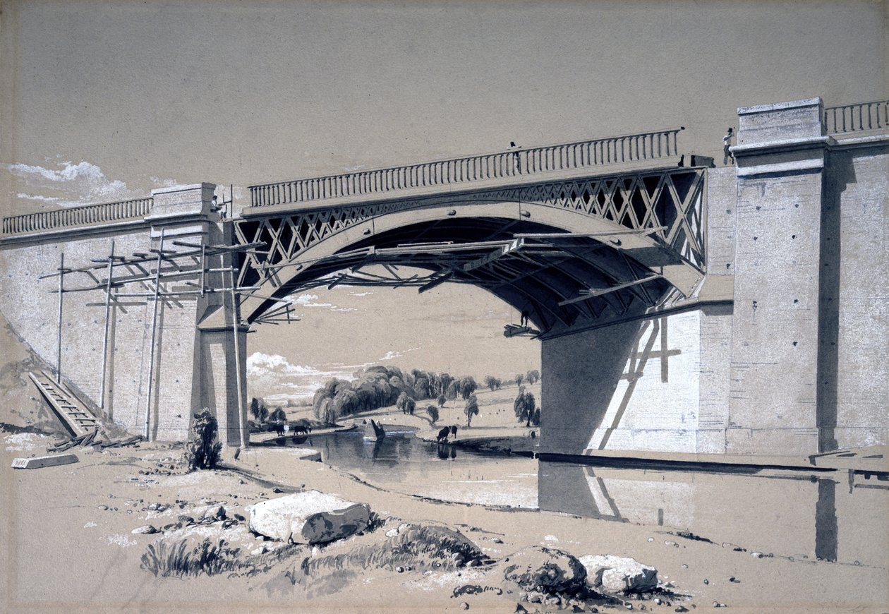 Nash Mills Bridge, Kings Langley, Hertfordshire, 10. kesäkuuta 1837 (kynä ja muste ja pesu paperille) tekijältä John Cooke Bourne