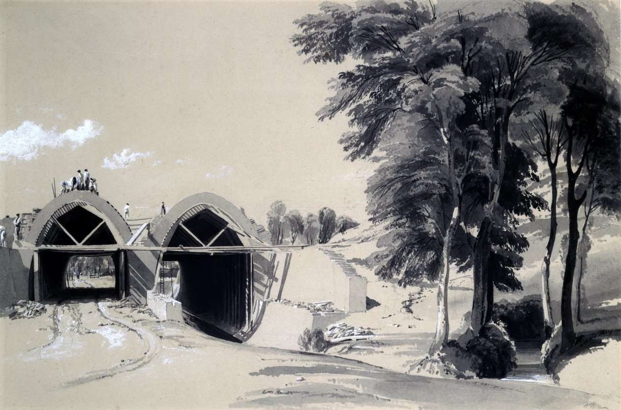 Occupation Bridge, Bugbrooke, Northamptonshire, 9. heinäkuuta 1837 (kynä ja muste ja pesu paperille) tekijältä John Cooke Bourne