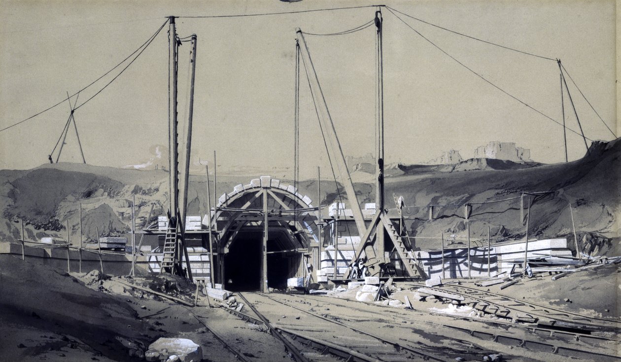 Primrose Hill Tunnel, huhtikuu 1837 (kynä ja muste ja pesu paperille) tekijältä John Cooke Bourne