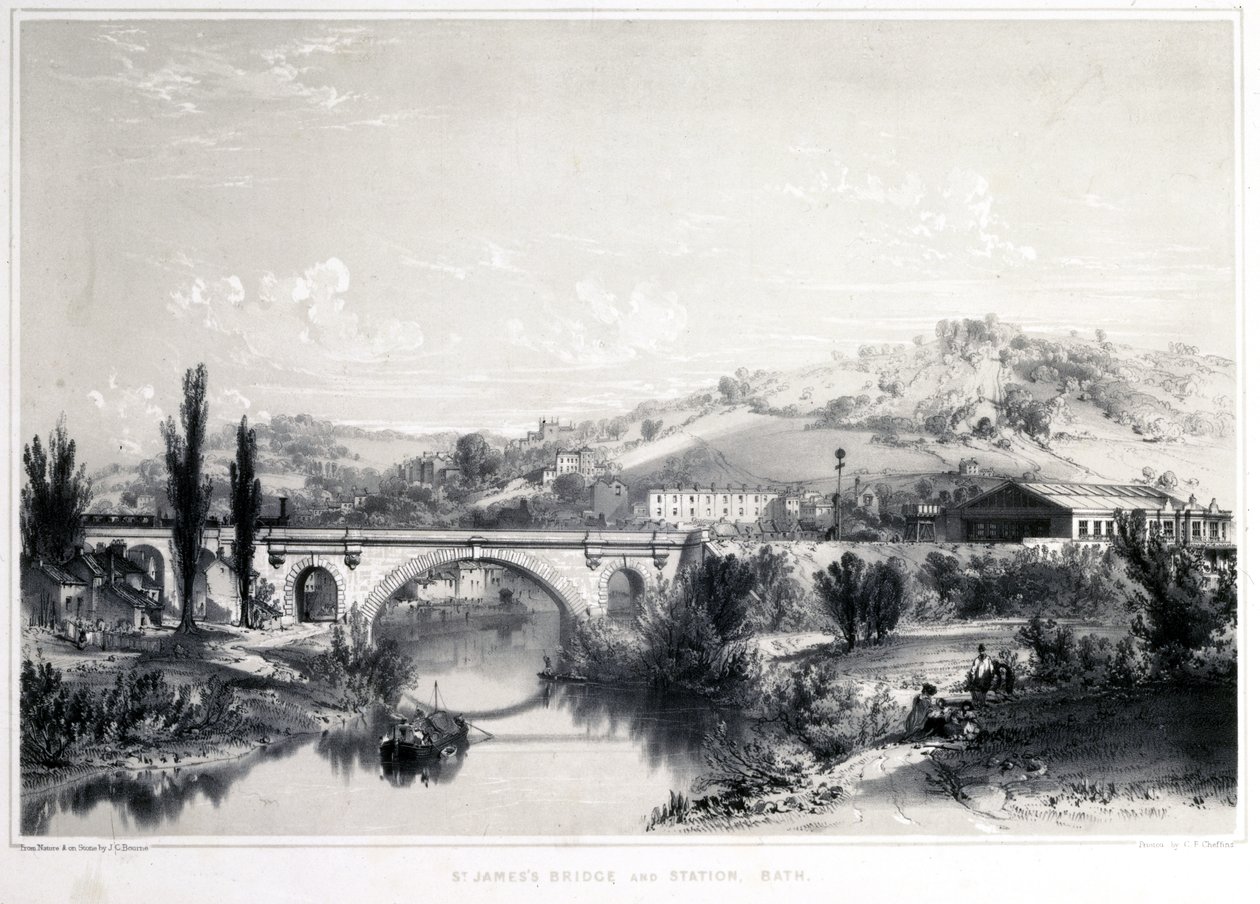 St. Jamesin silta ja asema, Bath, 1846 tekijältä John Cooke Bourne