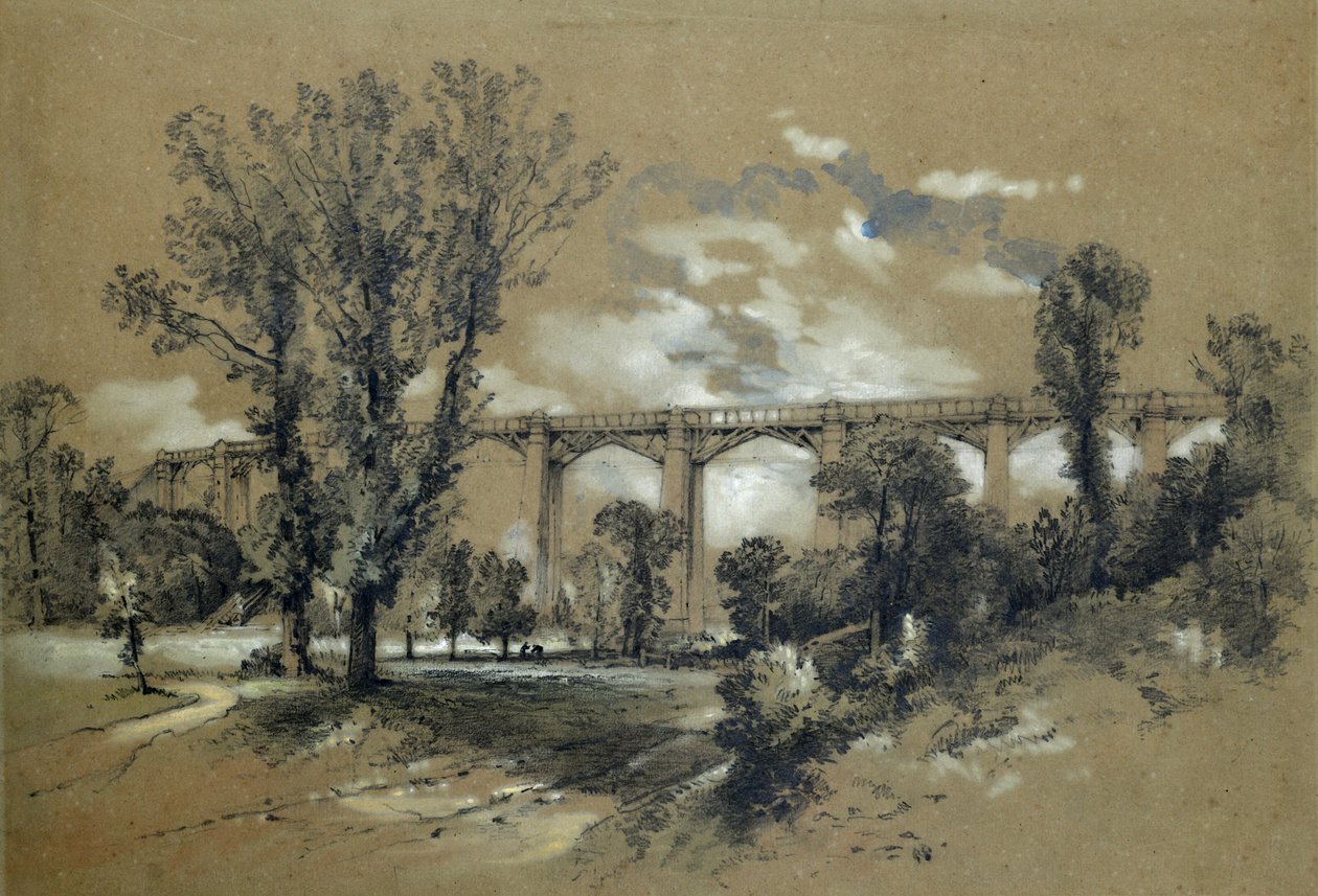 Blatchford Viaduct, n. 1835-1838 (kynä pesulla paperilla) tekijältä John Cooke Bourne