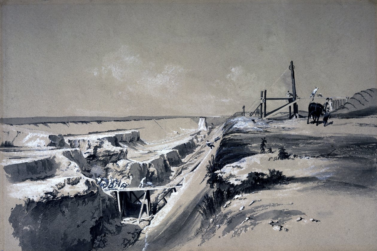 Tring Cutting, Hertfordshire, 1830-luku (kynä ja muste ja pesu paperille) tekijältä John Cooke Bourne