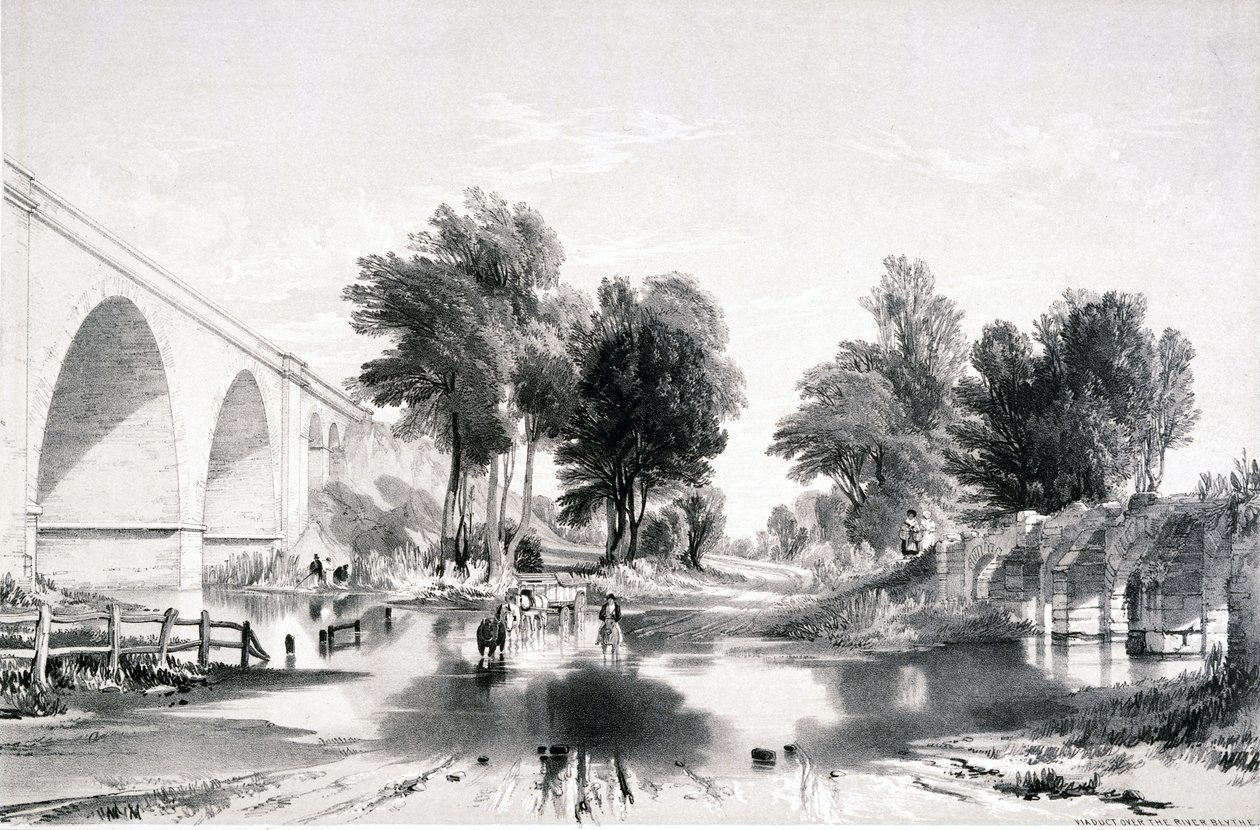 Viadukti Blythe-joen yli, Lontoo & Birmingham Railway, 1839 tekijältä John Cooke Bourne