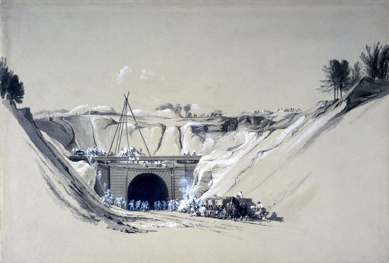 Watford Tunnel, Hertfordshire, 6. kesäkuuta 1837 (kynä ja muste ja pesu paperille) tekijältä John Cooke Bourne
